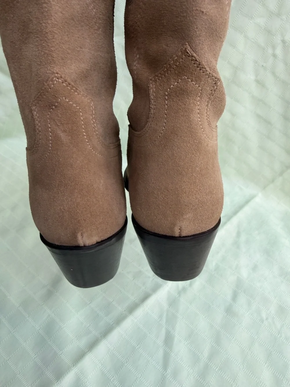 New Zara Taupe Suede Knee-High Western Boots